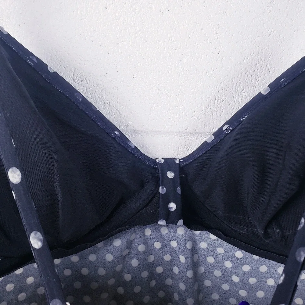 Athleta‎ Tankini Swimsuit Black Polka Dot Side Tie Bikini Bottom 2pc Set Medium
